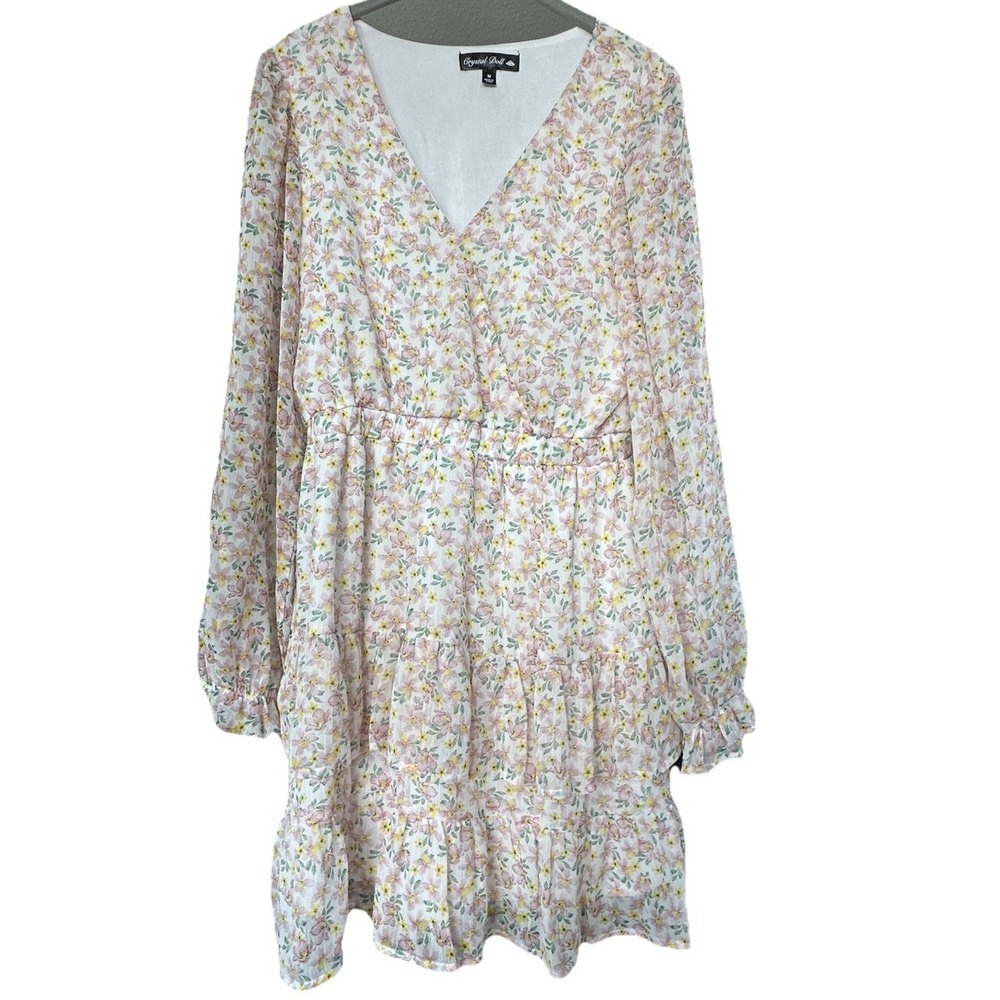 Crystal Doll Women's Tiered Chiffon Floral Mini Dress M Ditsy Feminine Coquette